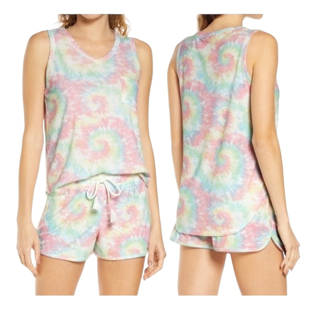 Emerson Road Pajama Set Women Small Pink Green Tie Dye Sleepwear Lounge NWT‎
